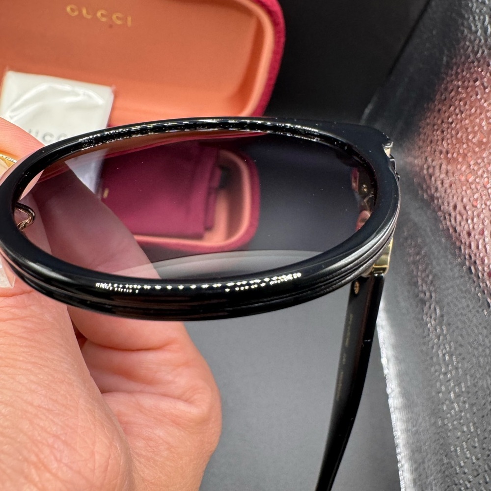 New Gucci GG1027SK 006 Sunglasses Black/Gold/Grey Smoke Gradient Lenses 56mm - Picture 11 of 16